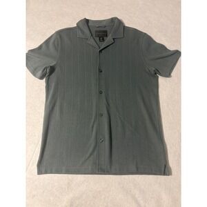 Christian Lacroix Mens Ribbed Knit Camp Collar Button Up Shirt Sage Green Med